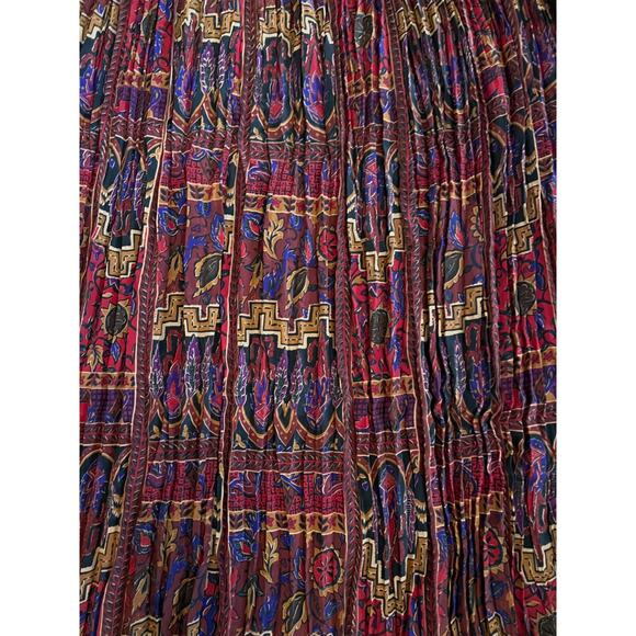 90s Burgundy Red Blue Dark block boho print broomstick skirt M/L - Picture 3 of 7